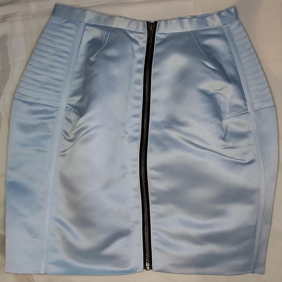 ASOS light ice blue satin boned panel miniskirt zipper structural cyber sexy - Picture 2 of 3